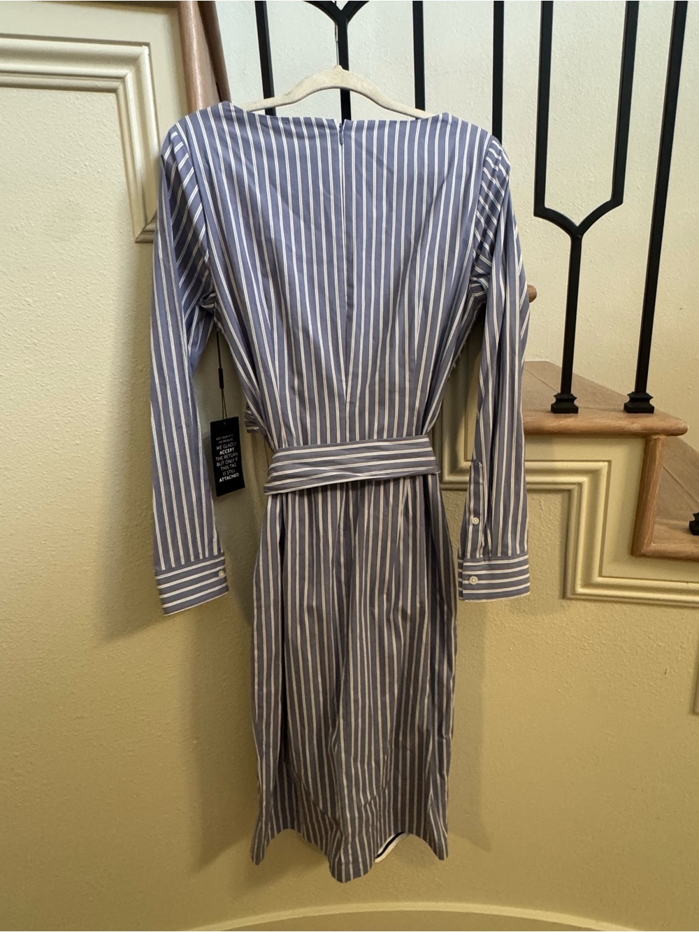 White House Black Market Blue Striped Wrap Dress - Picture 3 of 6